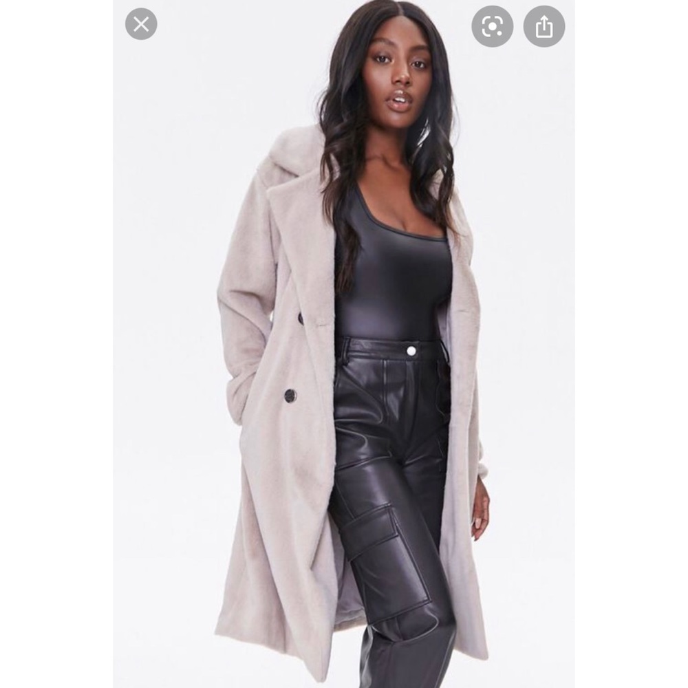 NWT Faux Fur Button Front Trench Coat - Taupe